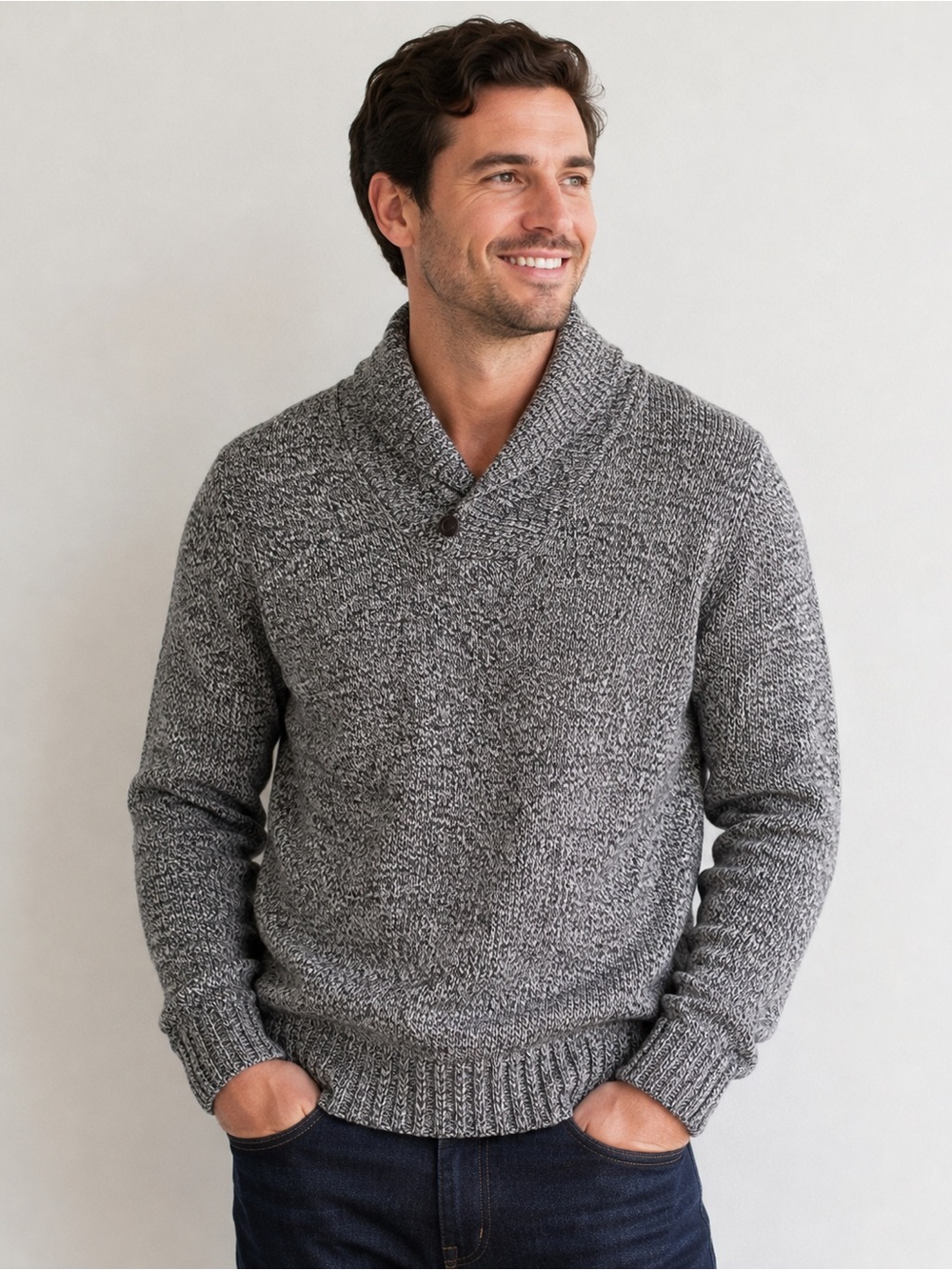 Banana Republic Shawl Collar Marled Knit Sweater Men’s L Heritage Fisherman
